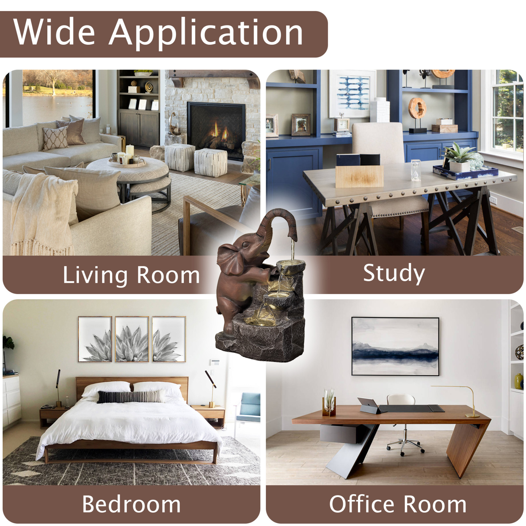 Indoor Water Fountain, Desktop Water Feature of Elephant Sculpture, Cascading Animal Floor Standing Water Fountains for Home Office Yard Deck Patio Home Art Decor