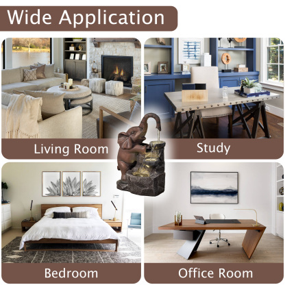 Indoor Water Fountain, Desktop Water Feature of Elephant Sculpture, Cascading Animal Floor Standing Water Fountains for Home Office Yard Deck Patio Home Art Decor