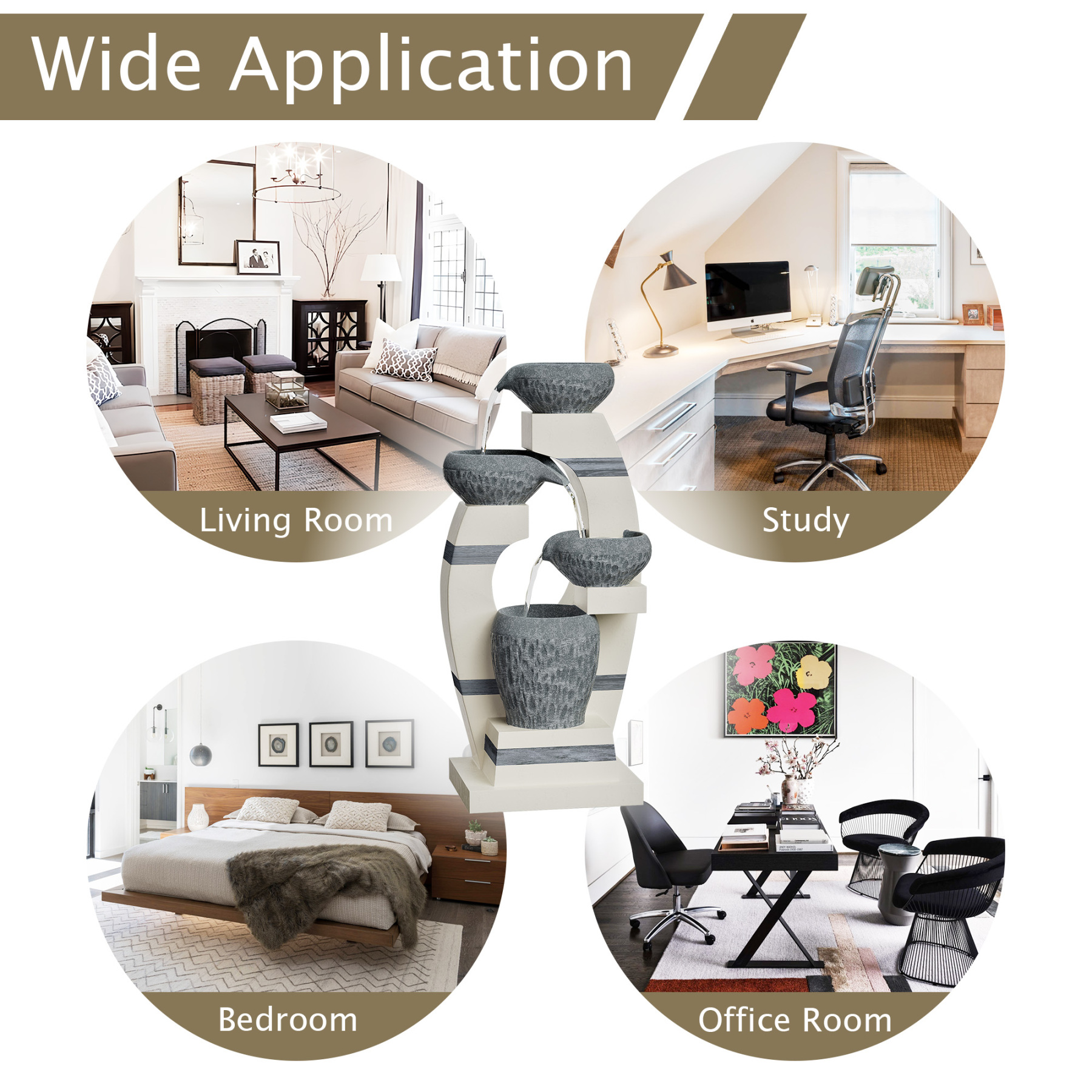 Water Fountains, Outdoor Floor-Standing Garden Waterfall Fountain, 4-Tiered Cascading Resin Fountain for Home Office Patio Yard Decor, Blue and White, 10.1" Lx8.7 Wx21.7 H