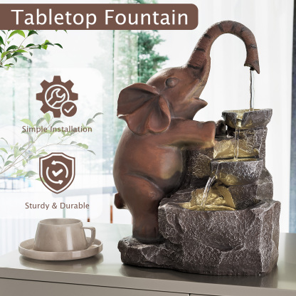 Indoor Water Fountain, Desktop Water Feature of Elephant Sculpture, Cascading Animal Floor Standing Water Fountains for Home Office Yard Deck Patio Home Art Decor