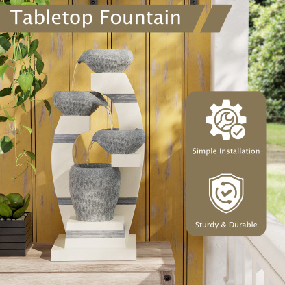 Water Fountains, Outdoor Floor-Standing Garden Waterfall Fountain, 4-Tiered Cascading Resin Fountain for Home Office Patio Yard Decor, Blue and White, 10.1" Lx8.7 Wx21.7 H