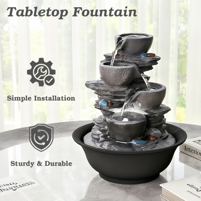 10.6inch Tabletop Fountain, Indoor Waterfall Fountains with LED Light, Realistic Rock Design for Soothing Ambiance in Bedrooms, Living Rooms, Offices, or Meditation Spaces