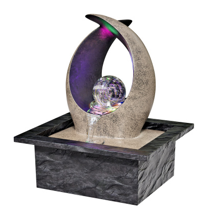 Tabletop Water Fountain, Indoor Desk Waterfall, Meditation Fountain with LED Lights Rolling Ball & Curved Form, Home Office Decor