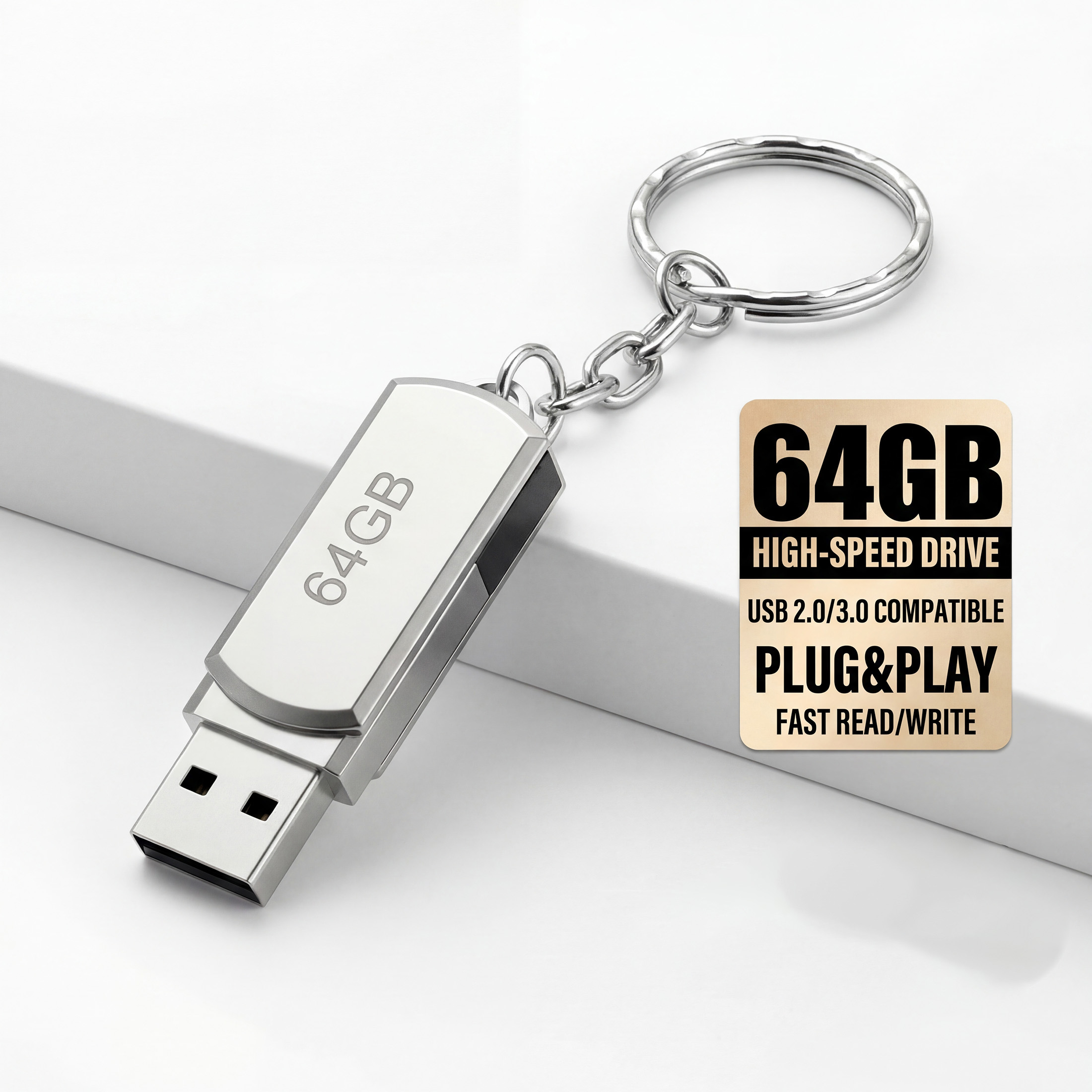 Convenient High-Speed 64GB Flash Drive with Keychain