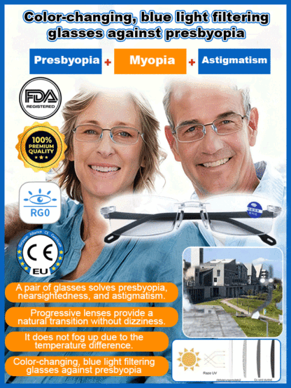 👓One lens solves multiple vision problems, suitable for presbyopia, myopia, and astigmatism, eliminating the need for frequent glasses replacements.