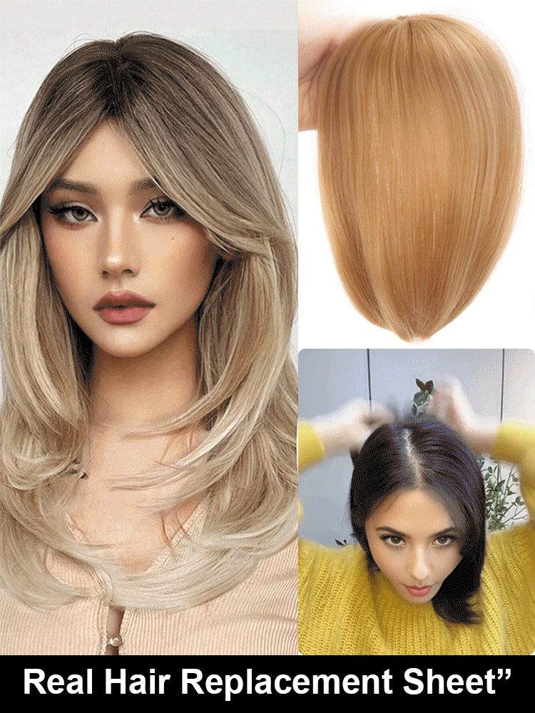 🦰Natural Lightweight Full Real Hair Headpiece Wig Piece, Cover gray hair/addition volume in 10 seconds, blends naturally without being noticeable