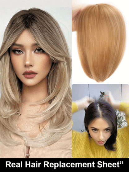 🦰Natural Lightweight Full Real Hair Headpiece Wig Piece, Cover gray hair/addition volume in 10 seconds, blends naturally without being noticeable