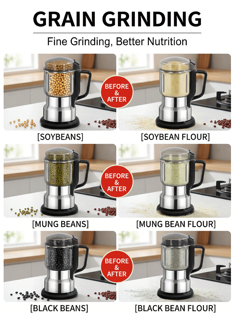 High-power household grinder⏱️ It can grind ingredients into fine powder in just 30 seconds, producing powder quickly without waiting