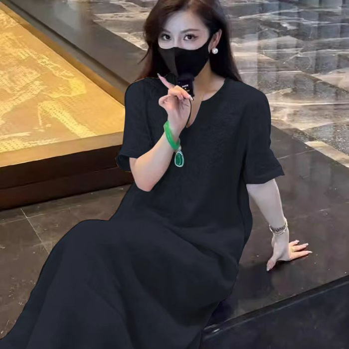 High-end ramie embroidered dress