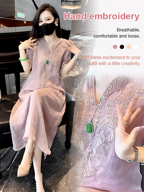 High-end ramie embroidered dress