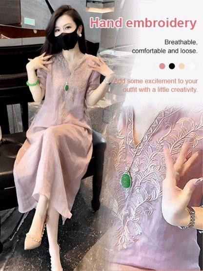 High-end ramie embroidered dress