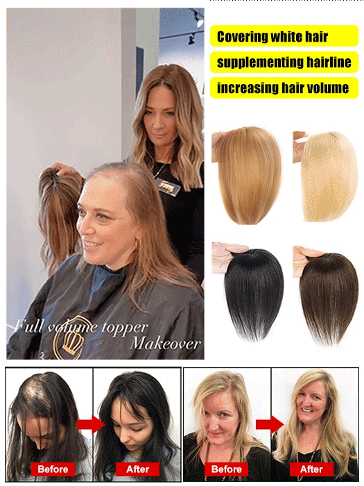 🦰Natural Lightweight Full Real Hair Headpiece Wig Piece, Cover gray hair/addition volume in 10 seconds, blends naturally without being noticeable