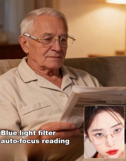 Anti-blue light auto-zoom reading glasses👁️Automatic zoom adjustment, perfect for reading, looking at your phone, using your computer, or looking into the distance – all in one shot