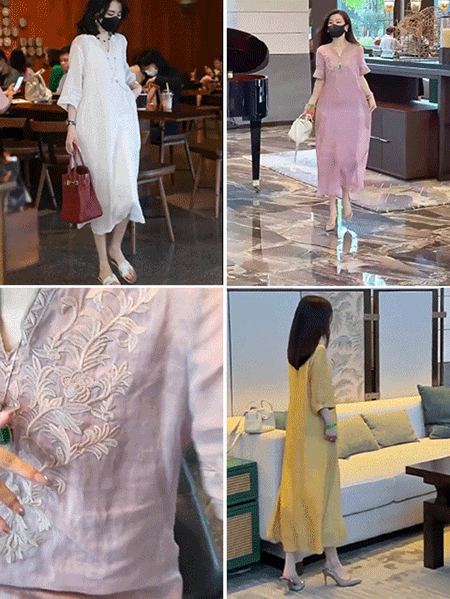 High-end ramie embroidered dress