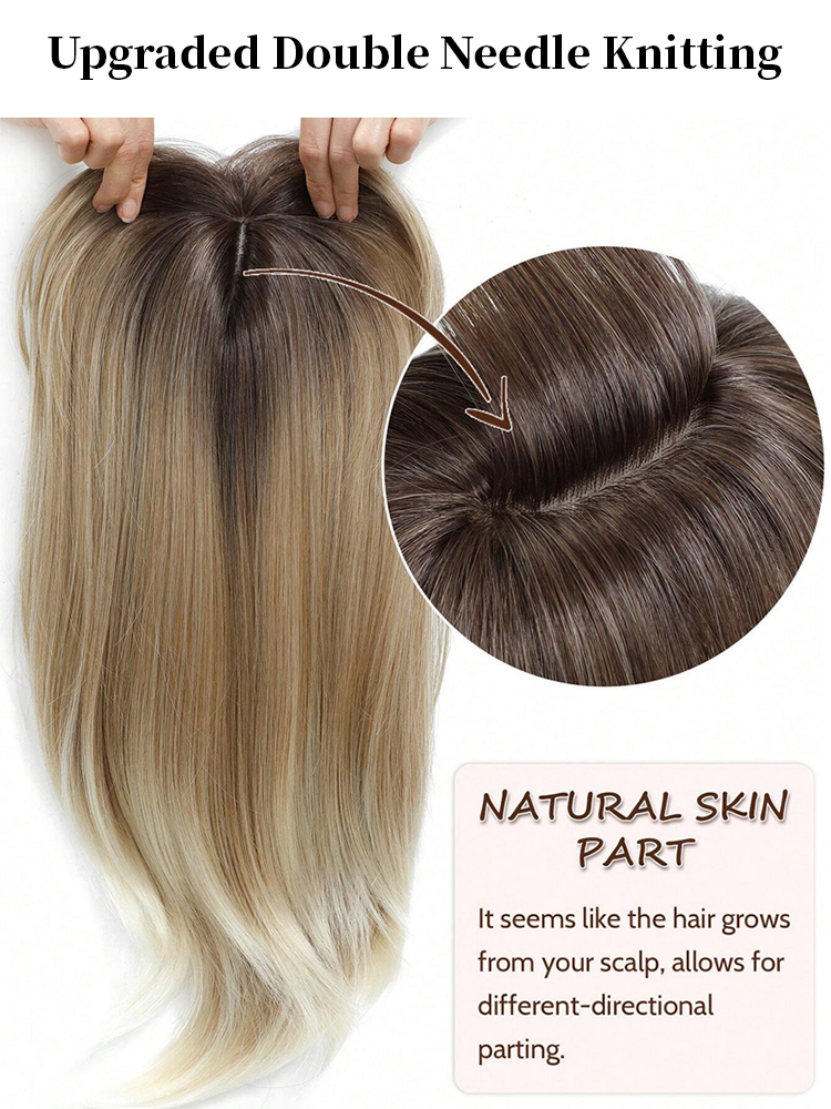 🦰Natural Lightweight Full Real Hair Headpiece Wig Piece, Cover gray hair/addition volume in 10 seconds, blends naturally without being noticeable