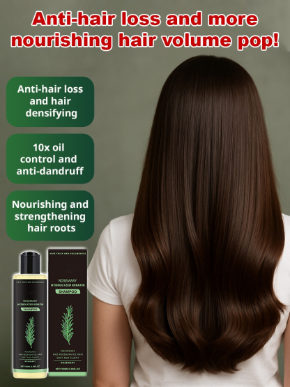 🌿 Rosemary extract + hydrolyzed keratin activate dormant hair follicles, stop hair loss, and promote thicker and longer new hair.