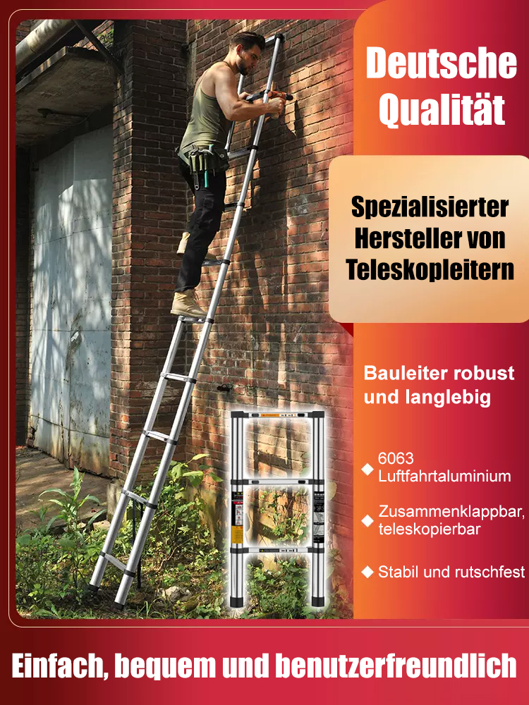 【Kostenlose Testversion】 Multifunktionale Ziehleitern. Verteilung oder Faltung in nur 1 Sekunde, tragbar und langlebig.