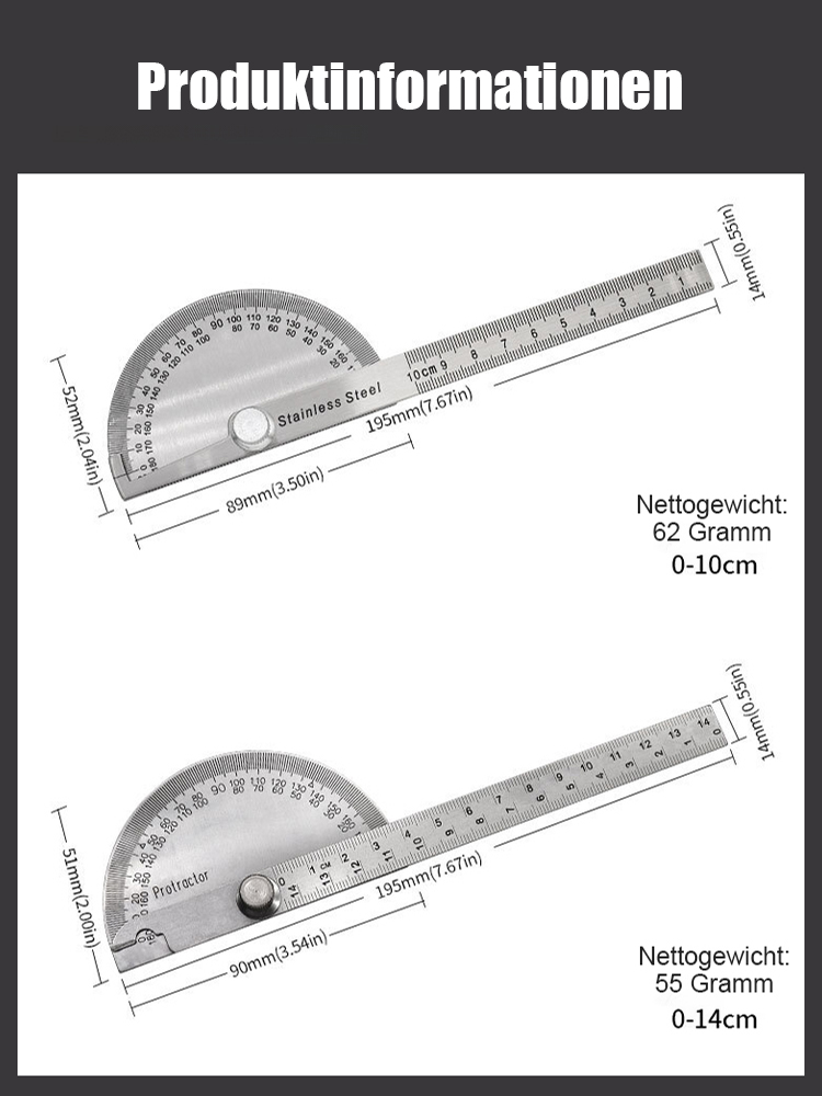 【Tragbar und präzise】Edelstahl-Einarmwinkelmesser