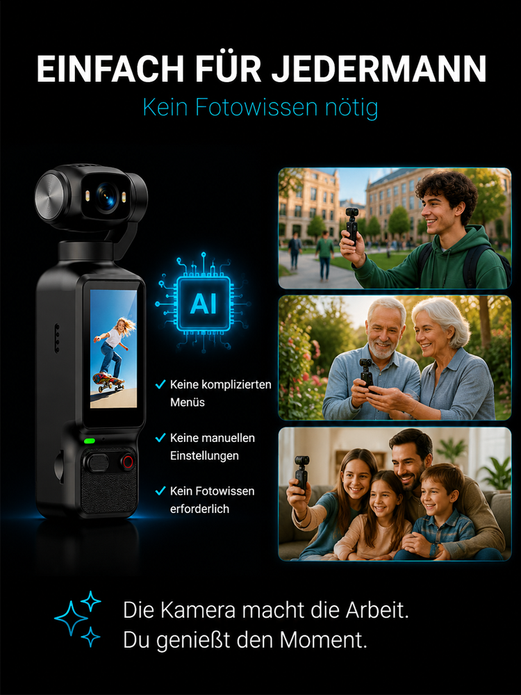 【Schluss mit schweren Kameras und verwackelten Smartphone-Videos.】Mini 3-Achsen Gimbal-Kamera – Profi-Videos im Taschenformat 🎬🎒