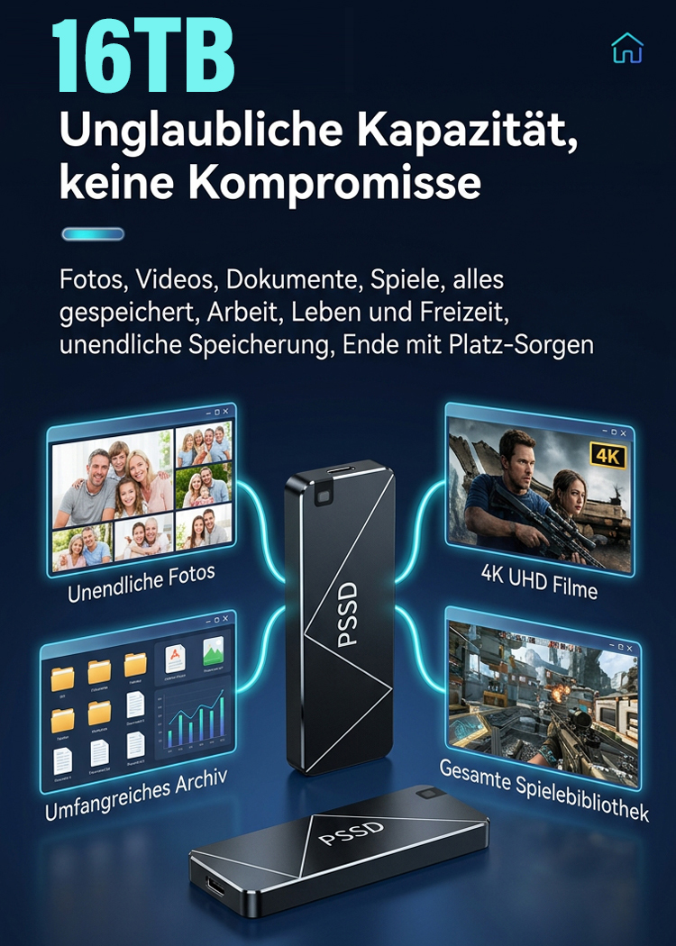 Dies ist eine einmalige Gelegenheit, eine tragbare SSD mit echten 16 TB extragroßer Kapazität und einer Übertragungsgeschwindigkeit von 1000 MB/s zum Preis einer Tafel Schokolade zu kaufen! 🍫💾🔥