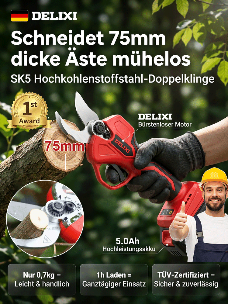 Müheloses Schneiden wie ein Profi! 🌳✨Münchner Profi-Akku-Schnittschere✨1880W Bürstenloser Motor✨Ergonomisch & stoßdämpfend für Senioren.
