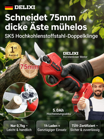 Müheloses Schneiden wie ein Profi! 🌳✨Münchner Profi-Akku-Schnittschere✨1880W Bürstenloser Motor✨Ergonomisch & stoßdämpfend für Senioren.