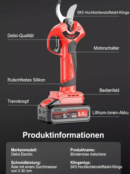 Müheloses Schneiden wie ein Profi! 🌳✨Münchner Profi-Akku-Schnittschere✨1880W Bürstenloser Motor✨Ergonomisch & stoßdämpfend für Senioren.