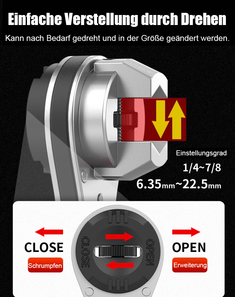 Verstellbarer Ratschen-Mehrgrößenschlüssel