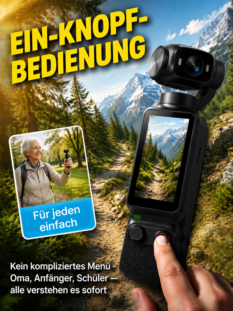 【Schluss mit schweren Kameras und verwackelten Smartphone-Videos.】Mini 3-Achsen Gimbal-Kamera – Profi-Videos im Taschenformat 🎬🎒