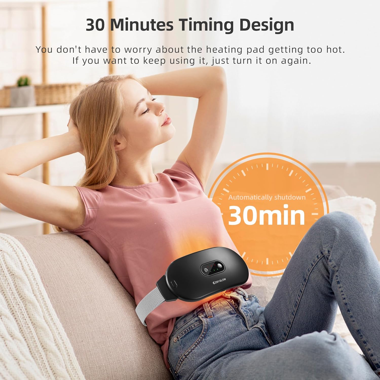 COSYGLOW Portable Cordless Heating Pad Cramps: 6 Heat Levels and 6 Massage Modes,3S Fast Heating,Period Menstrual Electric Heating Pad,Gifts for Women 961S-Black