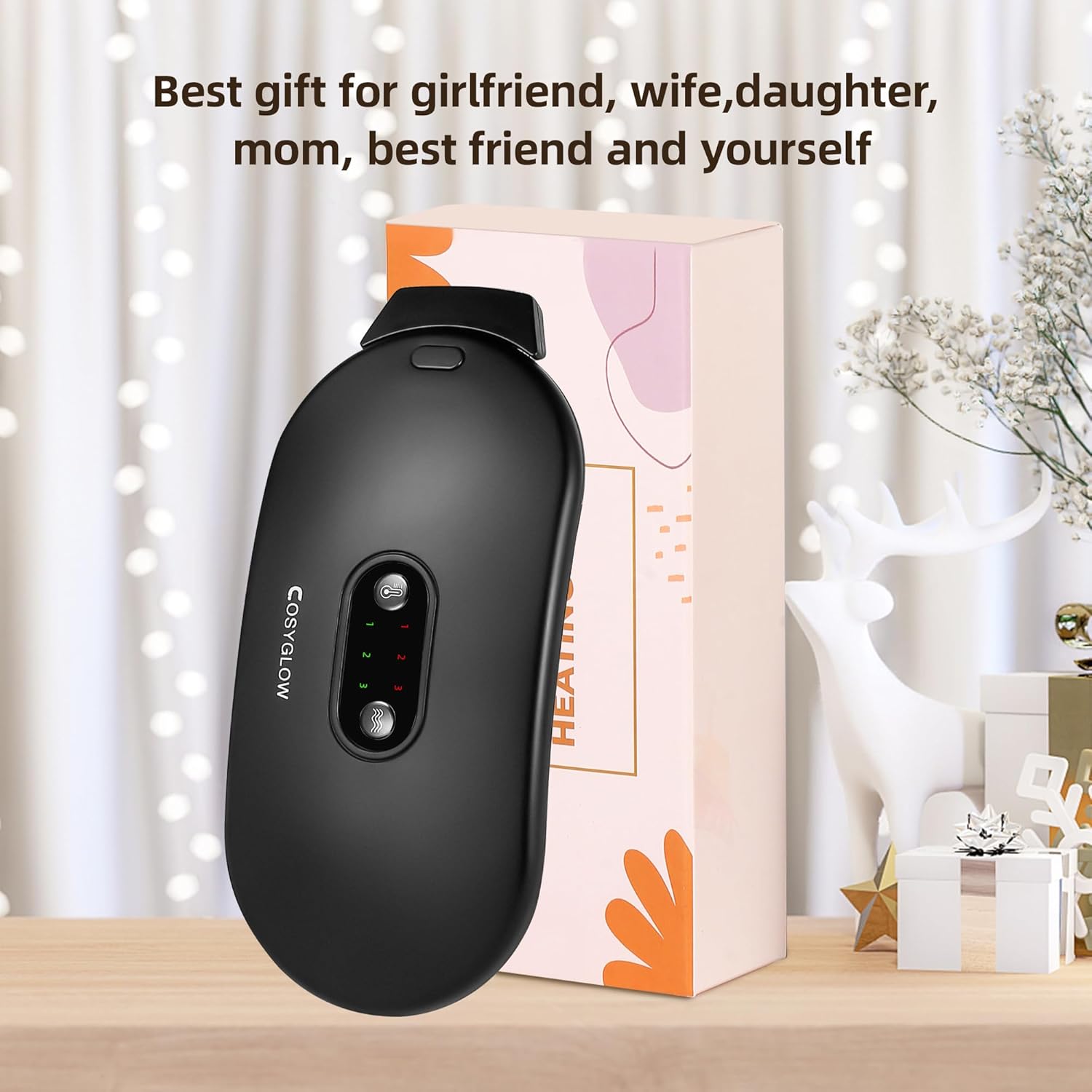 COSYGLOW Portable Cordless Heating Pad Cramps: 6 Heat Levels and 6 Massage Modes,3S Fast Heating,Period Menstrual Electric Heating Pad,Gifts for Women 961S-Black