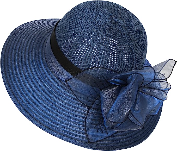 Women Elegant Organza Sun hat with Flower Church Hat Headgear Wedding Tea Party Wide Brim Sun Hats