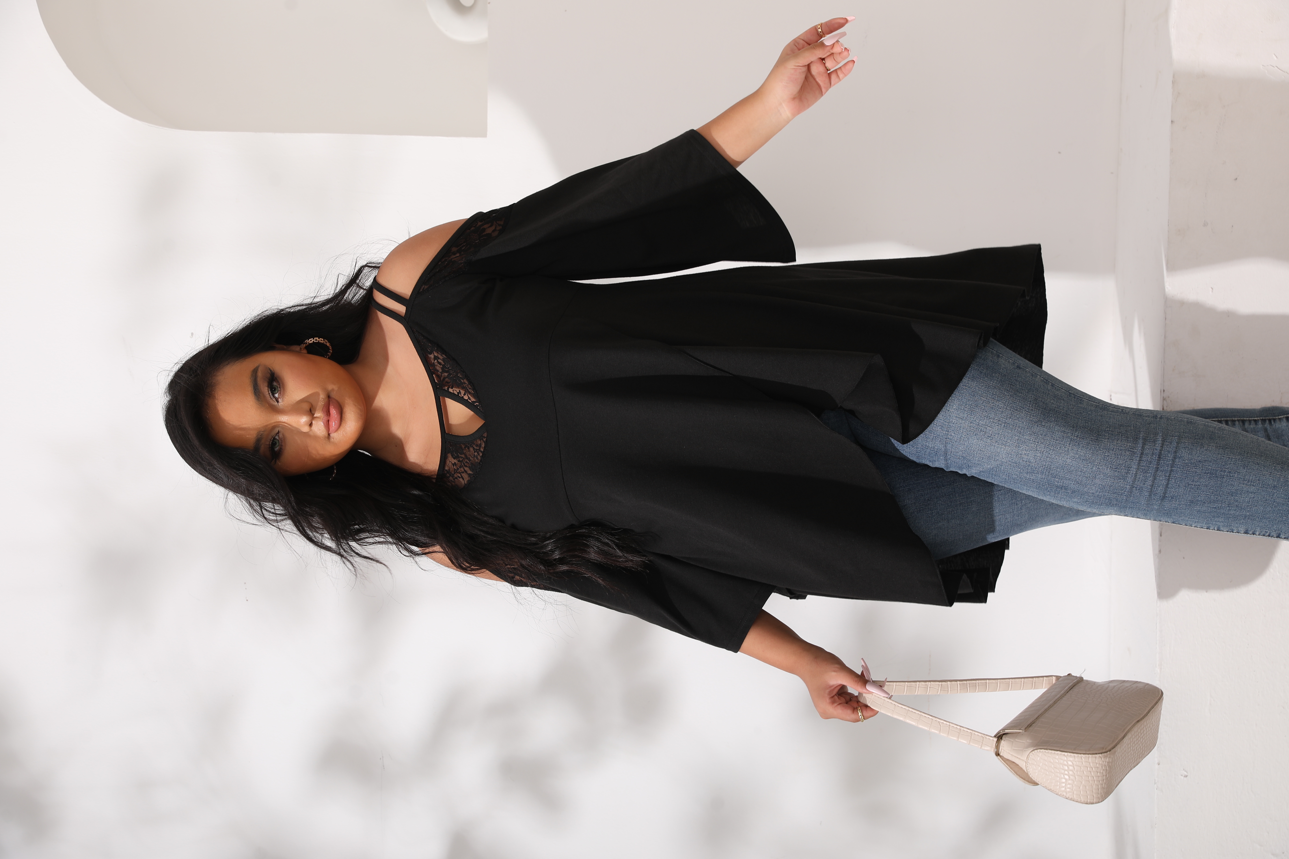 Women's Plus Size Cut Out Cold Shoulder Long Sleeve Asymmetrical Hem Tee Shirts