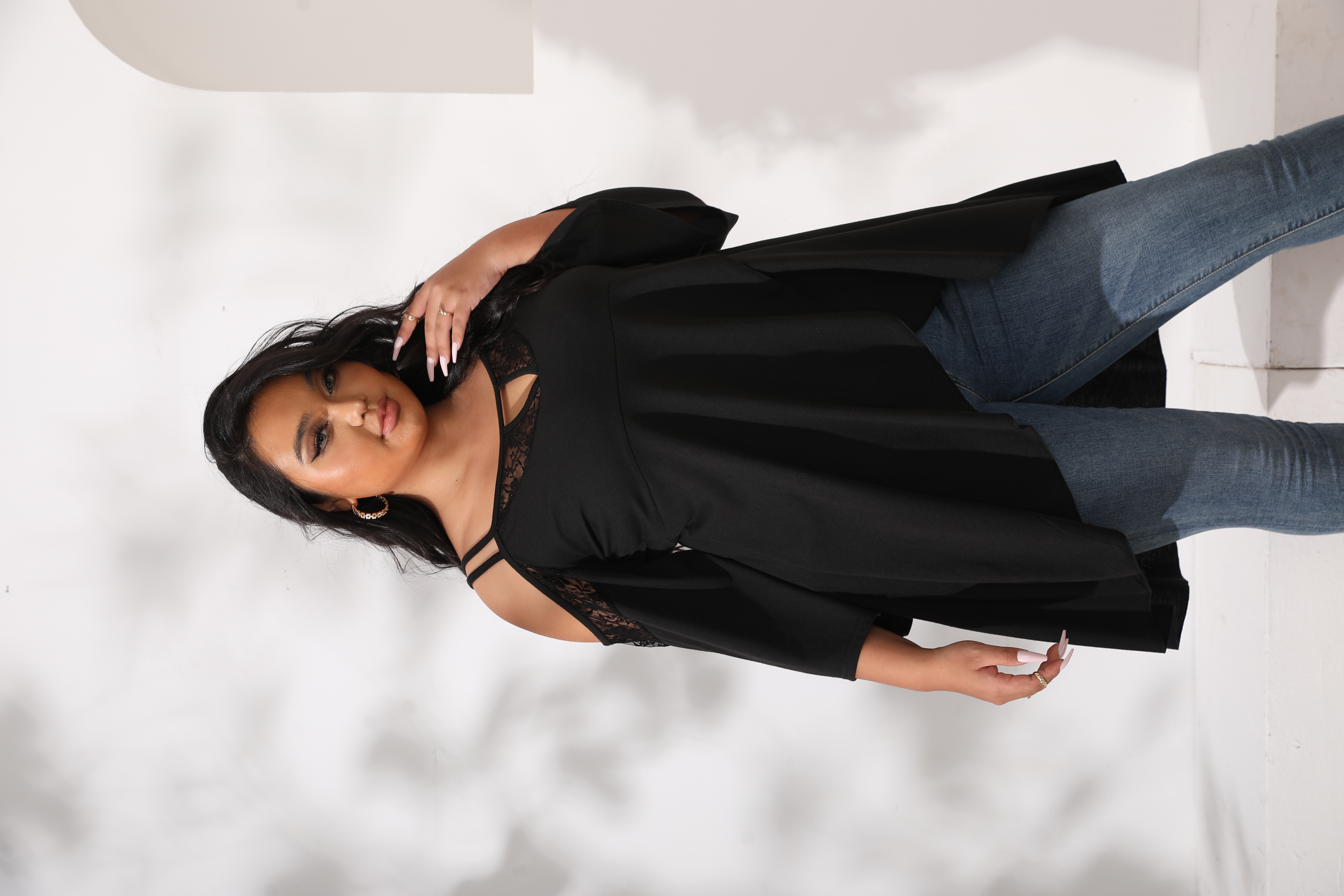 Women's Plus Size Cut Out Cold Shoulder Long Sleeve Asymmetrical Hem Tee Shirts