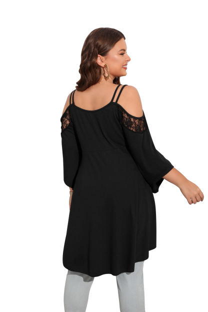  Women's Plus Size Cut Out Cold Shoulder Long Sleeve Asymmetrical Hem Tee Shirts