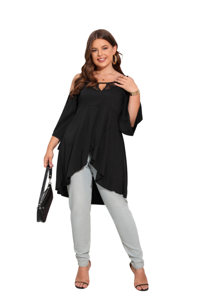  Women's Plus Size Cut Out Cold Shoulder Long Sleeve Asymmetrical Hem Tee Shirts