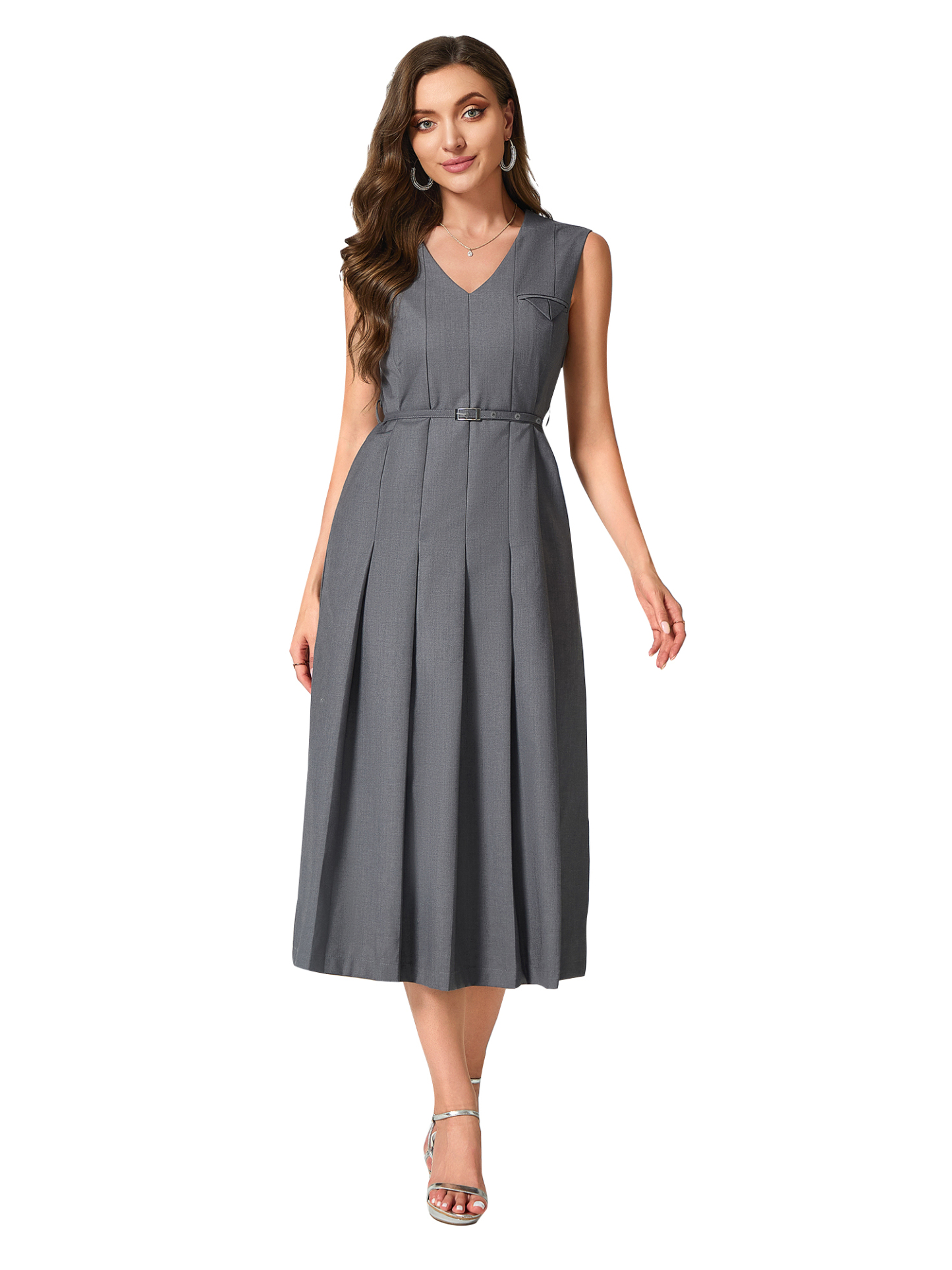 LAPA Women's V-Neck Sleeveless Midi Dress A-Line Dress Elegant Party Dress
