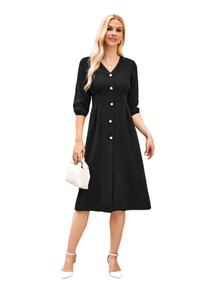 LAPA Women's Elegant V-Neck Midi Dress Party Dress Half Sleeve A-Line Dress