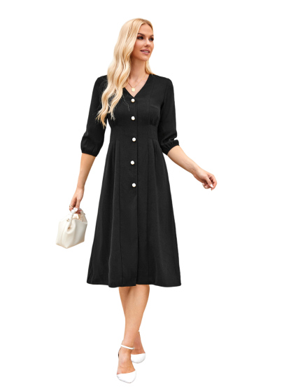 LAPA Women's Elegant V-Neck Midi Dress Party Dress Half Sleeve A-Line Dress