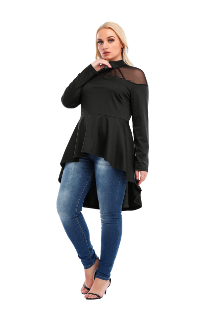 Women's Babydoll Tops Crew Neck Long Sleeve Shirts Ruffled Waist Tops Flowy Work Casual Shirts