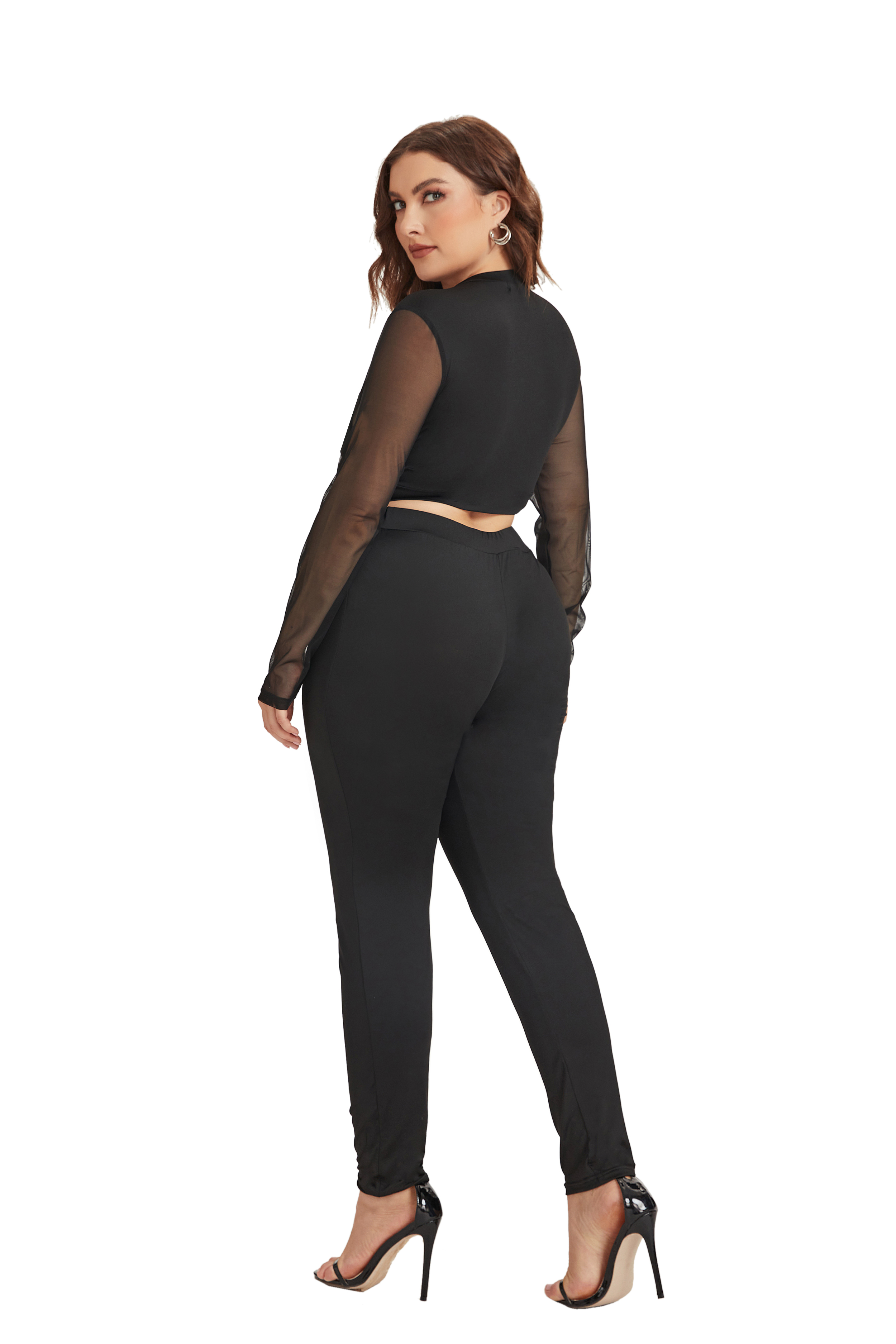 Women's Sexy Mesh Long Sleeve Tops for Women Mock Neck See Through Fitted Sexy Going Out Top