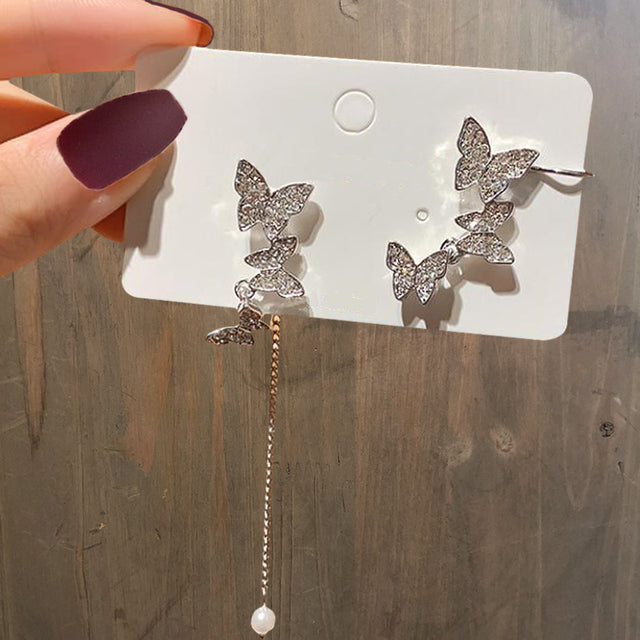New Fashion Gold Color Moon Star Clip Earrings For Women Simple Butterfly Fake Cartilage Long Tassel Ear Cuff Jewelry Gifts