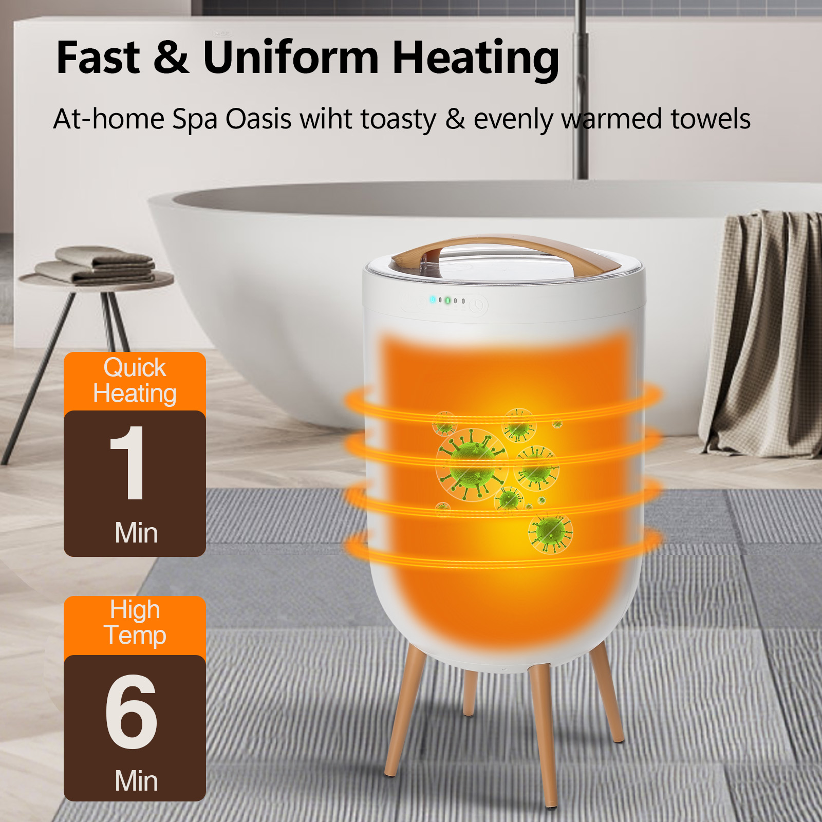 Towel Warmer, 25L Towel Warmer Bucket for Bathroom - Bluetooth Speaker Ambient Light, Adjustable Timer, Auto Shut-Off, Fits Up to Two Large 40x70 Towels, Blanket Robes Pjs, Ideal Gift-White