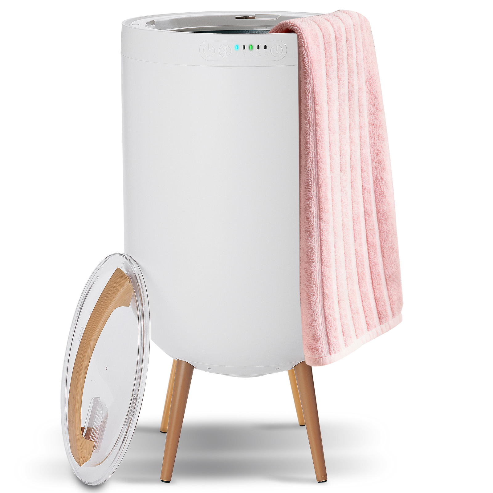 Towel Warmer, 25L Towel Warmer Bucket for Bathroom - Bluetooth Speaker Ambient Light, Adjustable Timer, Auto Shut-Off, Fits Up to Two Large 40x70 Towels, Blanket Robes Pjs, Ideal Gift-White