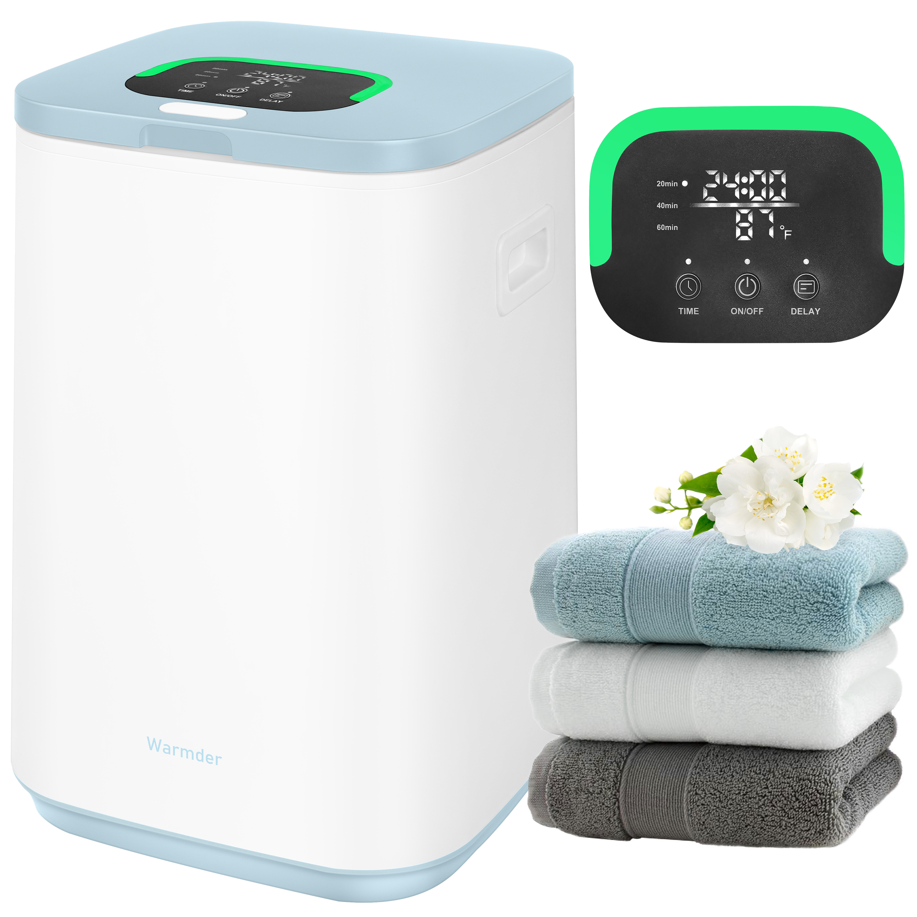 Warmder Towel Warmer for Bathroom, 26L Luxury Towel Warmer Bucket with LED Display, 3 Heating Modes, Delay Time Up to 24 Hours, Child Lock, Hot Towel Heater - Sky Blue