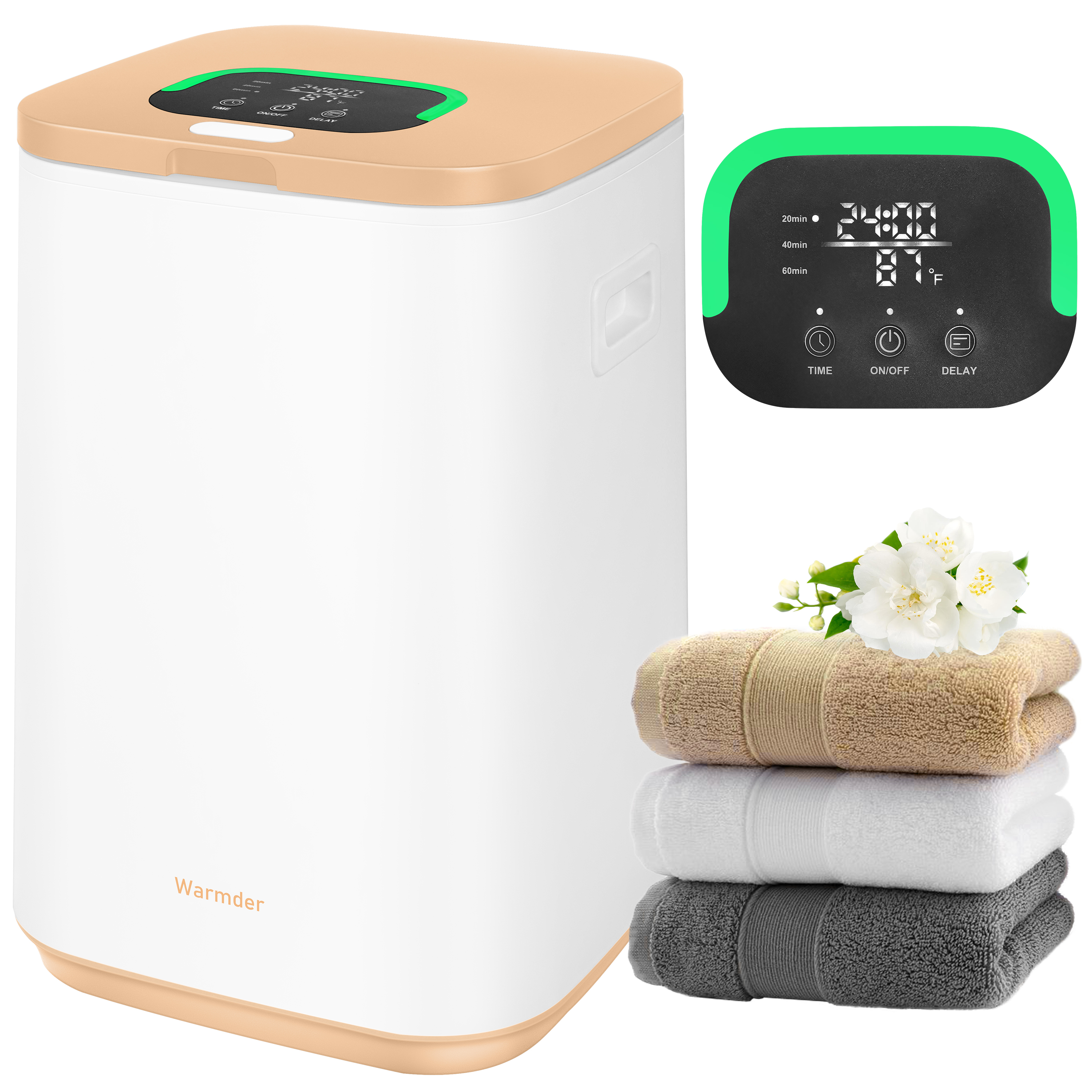 Towel Warmer for Bathroom, 26L Luxury Towel Warmer Bucket with LED Display, 3 Heating Modes, Delay Time Up to 24 Hours, Child Lock, Hot Towel Heater - Peach Fuzz