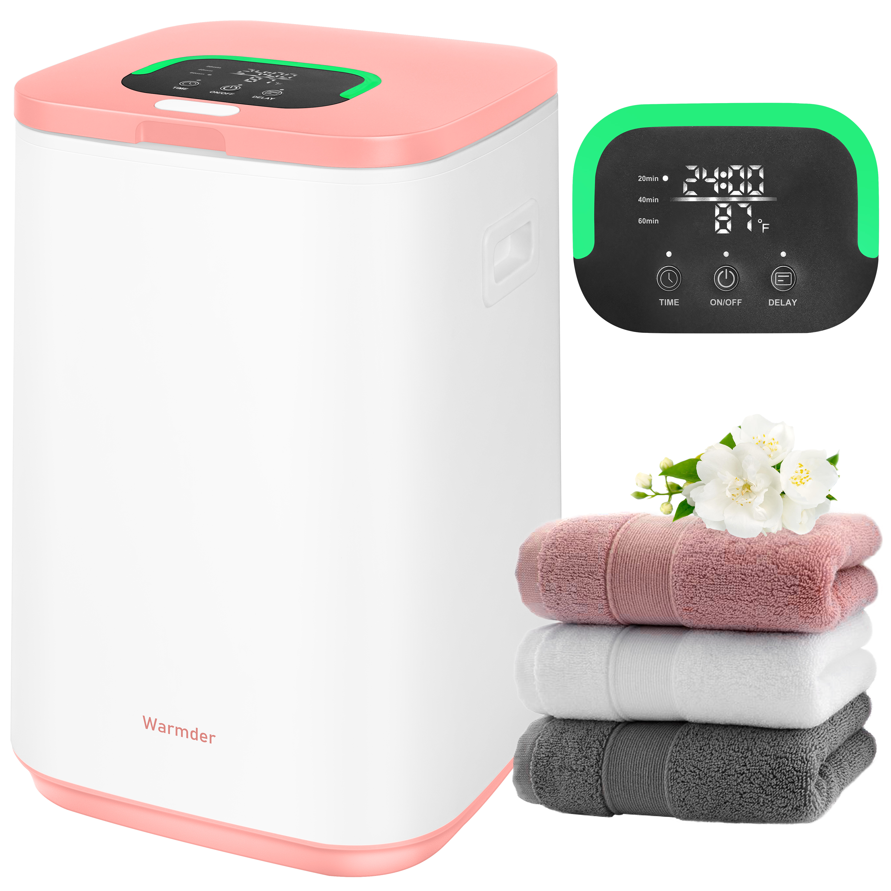 Towel Warmer for Bathroom, 26L Luxury Towel Warmer Bucket with LED Display, 3 Heating Modes, Delay Time Up to 24 Hours, Child Lock, Hot Towel Heater - Light Pink