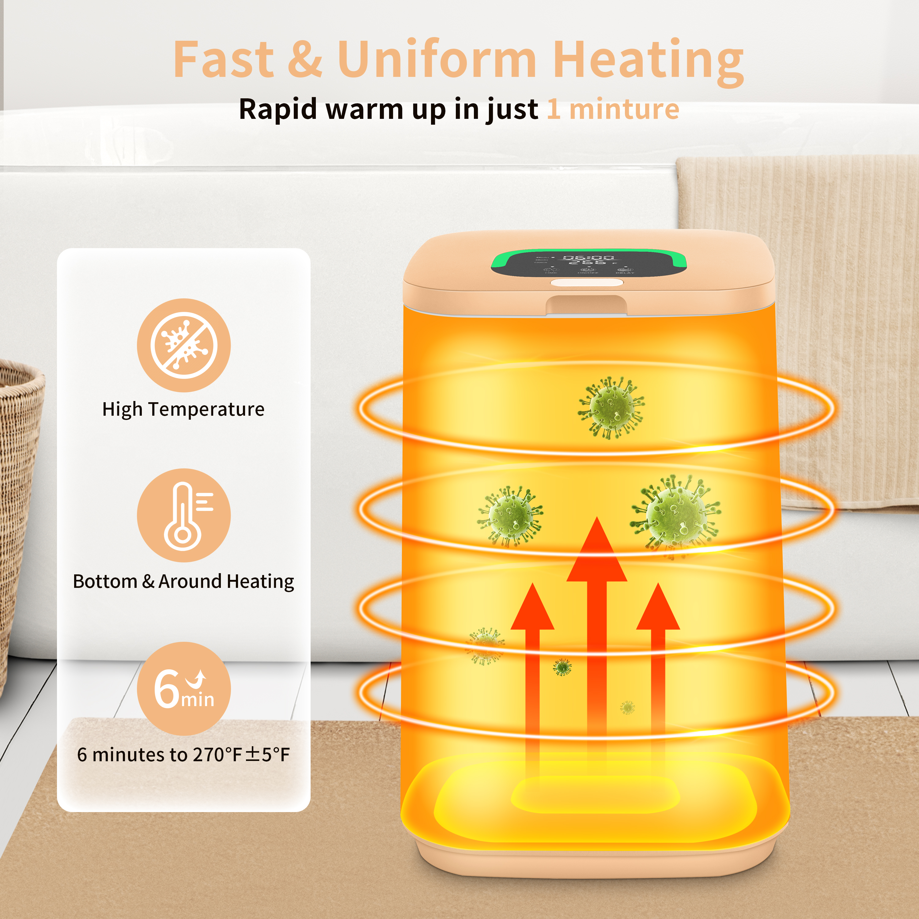 Towel Warmer for Bathroom, 26L Luxury Towel Warmer Bucket with LED Display, 3 Heating Modes, Delay Time Up to 24 Hours, Child Lock, Hot Towel Heater - Peach Fuzz