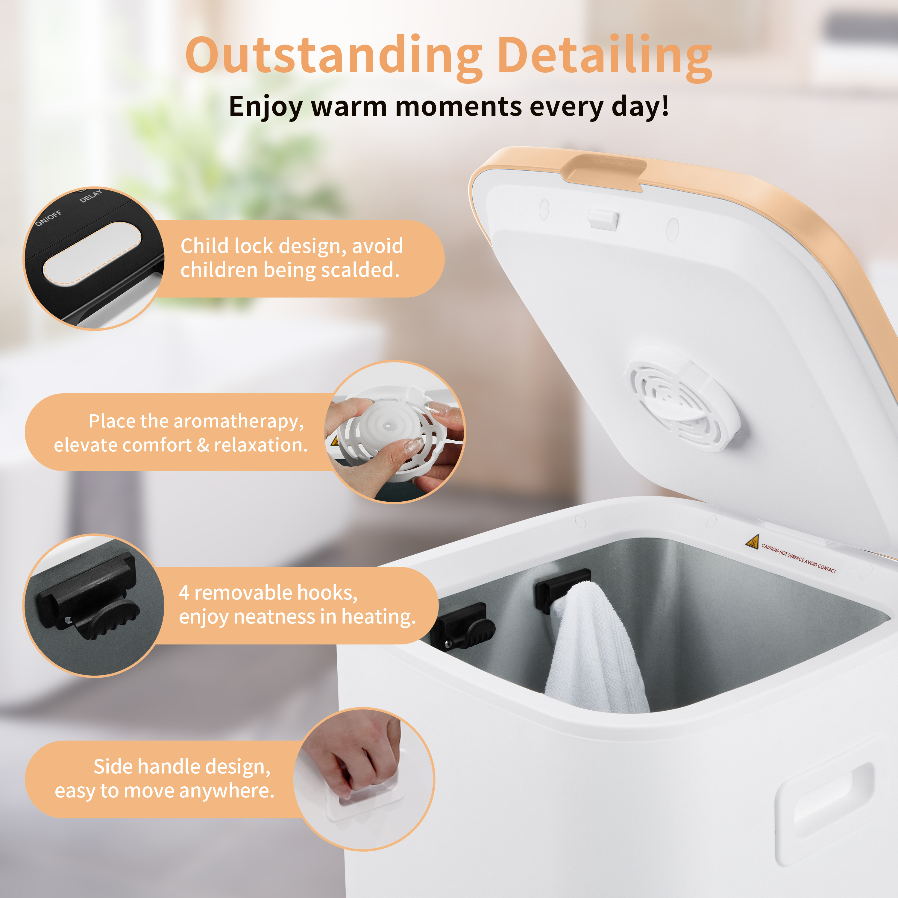 Towel Warmer for Bathroom, 26L Luxury Towel Warmer Bucket with LED Display, 3 Heating Modes, Delay Time Up to 24 Hours, Child Lock, Hot Towel Heater - Peach Fuzz