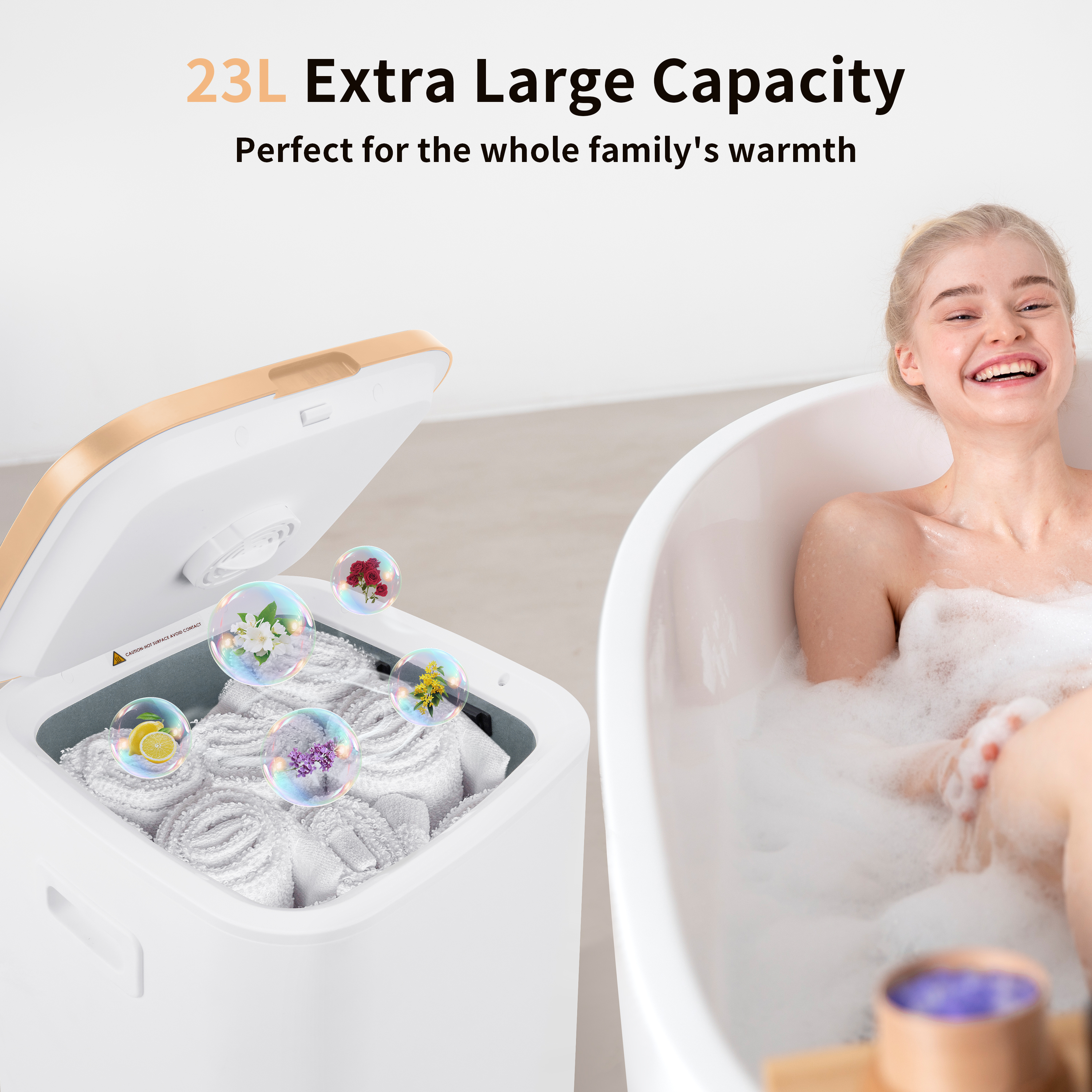 Towel Warmer for Bathroom, 26L Luxury Towel Warmer Bucket with LED Display, 3 Heating Modes, Delay Time Up to 24 Hours, Child Lock, Hot Towel Heater - Peach Fuzz